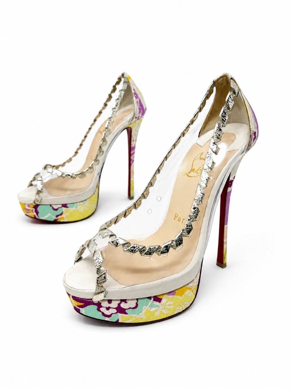 Christian Louboutin Fictoire PVC Platform Peep Toe Heels Womens Size EU 36.5